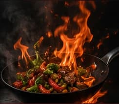 Wokgerecht dat op hoog vuur wordt bereid